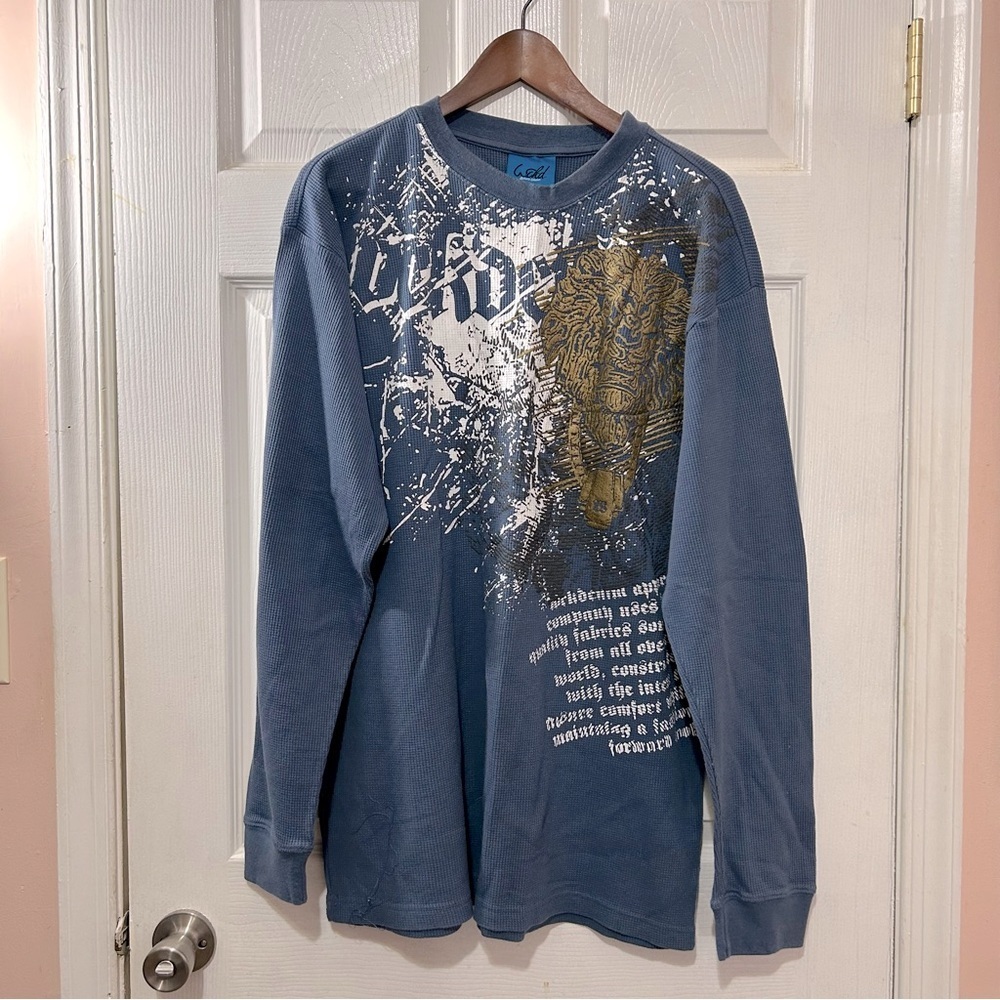 Wckd Graphic Long Sleeve Thermal Shirt Men's Blue Size XXL Y2K
